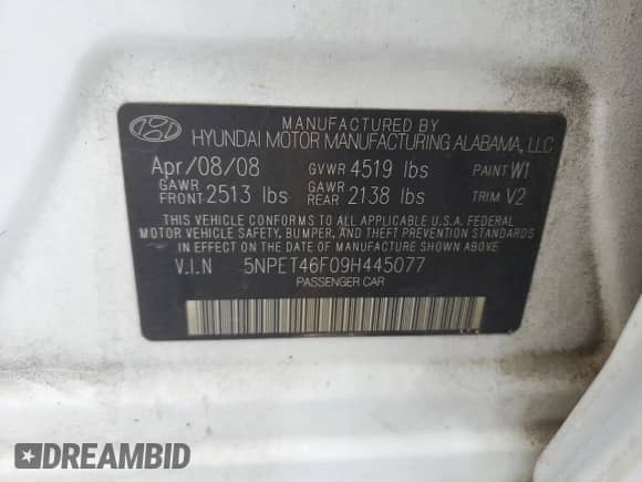 2009 Hyundai Sonata GLS z VIN 5NPET46F09H445077, wystawiony jako Copart lot #57489265 z przebiegiem 227 270 mil mil oraz Szkoda całkowita • Salvage title. Historia ofert i sprzedaży dostępna na DreamBid. Obrazek 12.