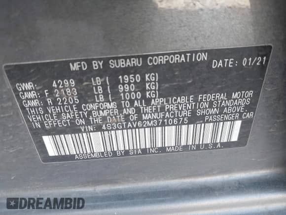2021 Subaru Impreza Premium с VIN 4S3GTAV62M3710675, выставлен на аукционе IAAI как лот 42121796 с пробегом 40 009 миль миль и . История ставок и продаж доступна на DreamBid. Изображение 9.
