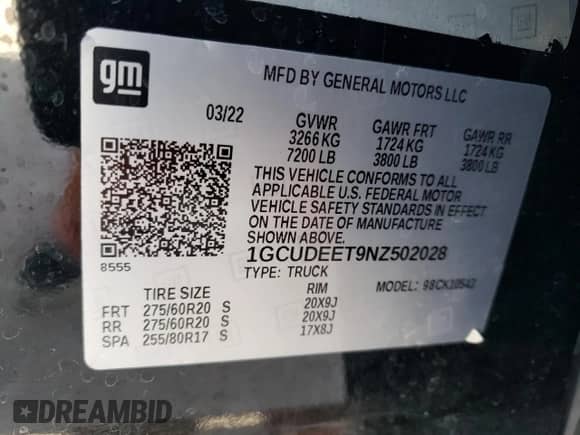 2022 Chevrolet Silverado 1500 RST z VIN 1GCUDEET9NZ502028, wystawiony jako Copart lot #44854605 z przebiegiem 50 146 mil mil oraz Szkoda całkowita • Salvage title. Historia ofert i sprzedaży dostępna na DreamBid. Obrazek 14.