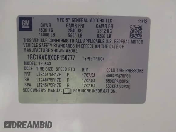 2013 Chevrolet Silverado 2500HD Work Truck with VIN 1GC1KVC8XDF150777, listed as a IAAI auction lot 41510170 with 188,703 mi miles and . Bid and sale history available at DreamBid. Image 9.