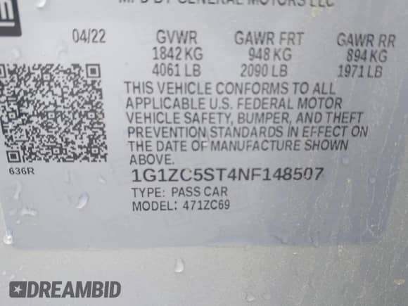 2022 Chevrolet Malibu LS с VIN 1G1ZC5ST4NF148507, выставлен на аукционе IAAI как лот 42351094 с пробегом 55 314 миль миль и . История ставок и продаж доступна на DreamBid. Изображение 9.