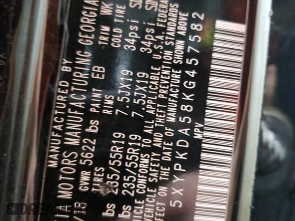 2019 Kia Sorento SX z VIN 5XYPKDA58KG457582, wystawiony jako Copart lot #84029095 z przebiegiem Nie podano mil oraz Nie do naprawy • Non repairable. Historia ofert i sprzedaży dostępna na DreamBid. Obrazek 13.