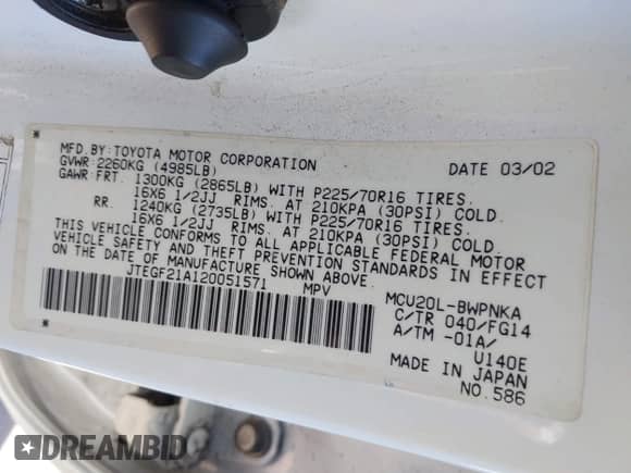 2002 Toyota Highlander с VIN JTEGF21A120051571, выставлен на аукционе IAAI как лот 43464544 с пробегом 141 287 миль миль и . История ставок и продаж доступна на DreamBid. Изображение 9.