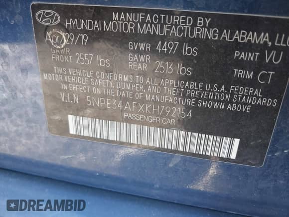 2019 Hyundai Sonata Sport z VIN 5NPE34AFXKH792154, wystawiony jako IAAI lot #41328069 z przebiegiem 68 504 mil mil oraz . Historia ofert i sprzedaży dostępna na DreamBid. Obrazek 9.