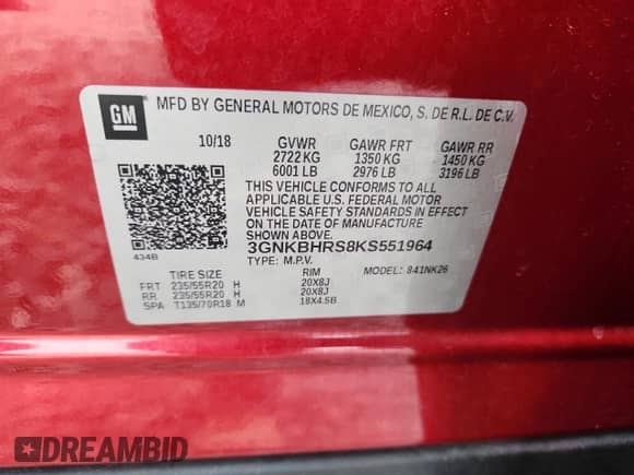 2019 Chevrolet Blazer с VIN 3GNKBHRS8KS551964, выставлен на аукционе Copart как лот 80257765 с пробегом 66 451 миль миль и Списание • Salvage title. История ставок и продаж доступна на DreamBid. Изображение 13.