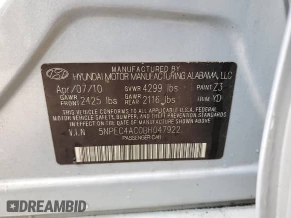 2011 Hyundai Sonata Limited с VIN 5NPEC4AC0BH047922, выставлен на аукционе Copart как лот 83992835 с пробегом 130 510 миль миль и Списание • Salvage title. История ставок и продаж доступна на DreamBid. Изображение 13.
