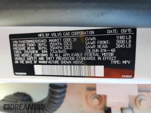 2016 Volvo XC70 z VIN YV4612NM6G1245403, wystawiony jako Copart lot #67634255 z przebiegiem 88 242 mil mil oraz Szkoda całkowita • Salvage title. Historia ofert i sprzedaży dostępna na DreamBid. Obrazek 12.