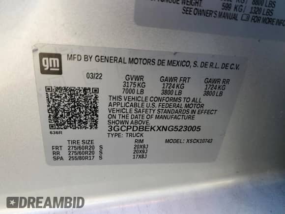 2022 Chevrolet Silverado 1500 Custom with VIN 3GCPDBEKXNG523005, listed as a Copart auction lot 80405015 with 23,215 mi miles and Salvage title. Bid and sale history available at DreamBid. Image 12.