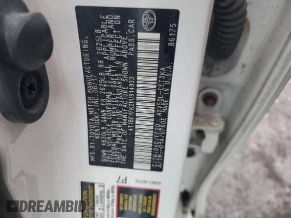 2017 Toyota Camry LE with VIN 4T1BF1FK2HU814933, listed as a Copart auction lot 85493905 with 70,529 mi miles and Salvage title. Bid and sale history available at DreamBid. Image 13.