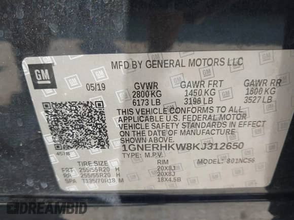 2019 Chevrolet Traverse LT с VIN 1GNERHKW8KJ312650, выставлен на аукционе IAAI как лот 42891556 с пробегом 80 748 миль миль и . История ставок и продаж доступна на DreamBid. Изображение 9.