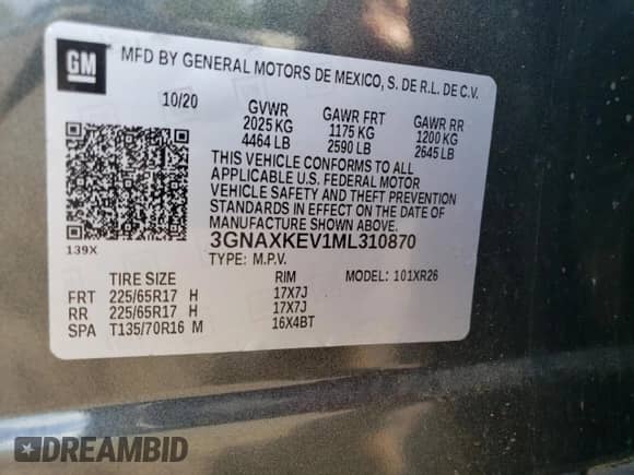 2021 Chevrolet Equinox LT z VIN 3GNAXKEV1ML310870, wystawiony jako Copart lot #60292525 z przebiegiem 39 432 mil mil oraz Szkoda całkowita • Salvage title. Historia ofert i sprzedaży dostępna na DreamBid. Obrazek 13.