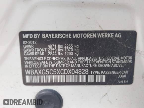 2012 BMW 5 Series 528i с VIN WBAXG5C5XCDX04828, выставлен на аукционе IAAI как лот 43275772 с пробегом 158 089 миль миль и . История ставок и продаж доступна на DreamBid. Изображение 9.