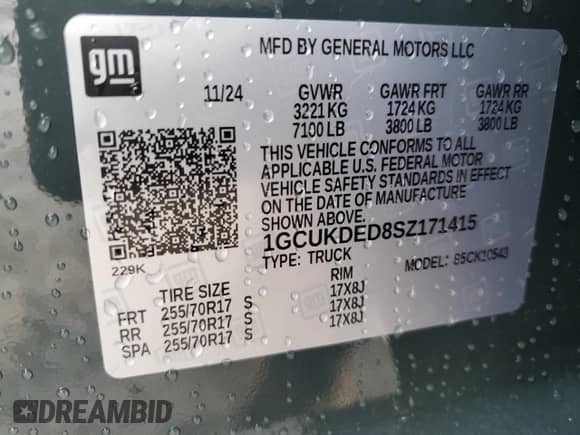 2025 Chevrolet Silverado 1500 LT with VIN 1GCUKDED8SZ171415, listed as a Copart auction lot 48155135 with Not provided miles and Salvage title. Bid and sale history available at DreamBid. Image 12.