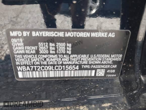 2020 BMW 7 Series 740i z VIN WBA7T2C09LCD15654, wystawiony jako IAAI lot #43329608 z przebiegiem 66 514 mil mil oraz . Historia ofert i sprzedaży dostępna na DreamBid. Obrazek 9.