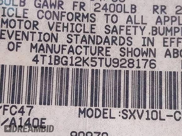 1996 Toyota Camry DX z VIN 4T1BG12K5TU928176, wystawiony jako IAAI lot #42902561 z przebiegiem 91 793 mil mil oraz . Historia ofert i sprzedaży dostępna na DreamBid. Obrazek 9.