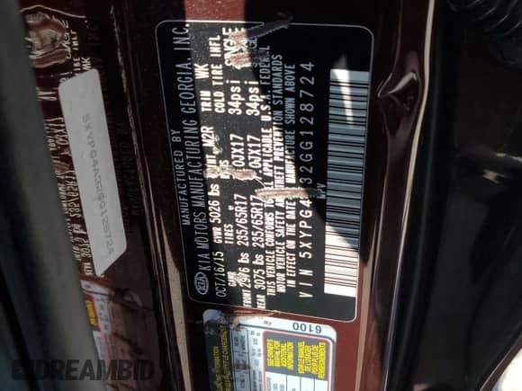 2016 Kia Sorento L with VIN 5XYPG4A32GG128724, listed as a Copart auction lot 65894985 with 191,806 mi miles and Salvage title. Bid and sale history available at DreamBid. Image 13.