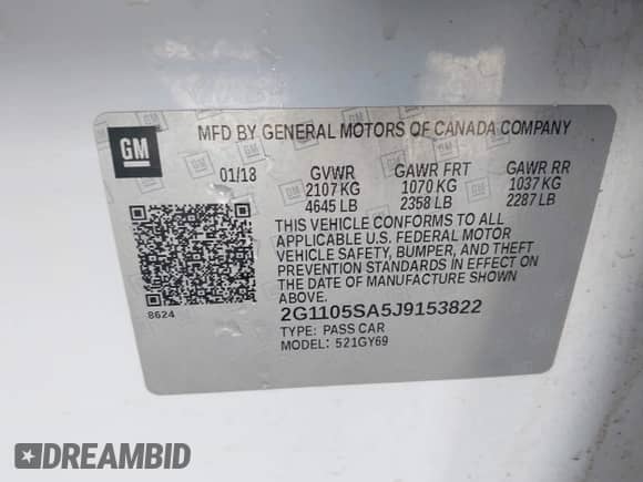 2018 Chevrolet Impala LT с VIN 2G1105SA5J9153822, выставлен на аукционе IAAI как лот 42092632 с пробегом 138 206 миль миль и . История ставок и продаж доступна на DreamBid. Изображение 9.