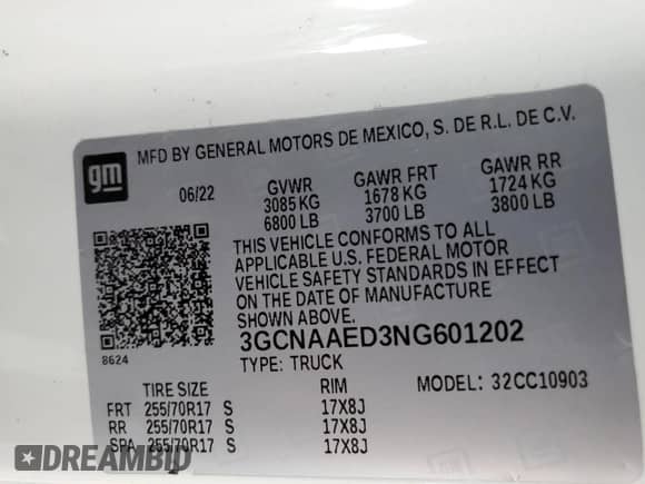 2022 Chevrolet Silverado 1500 Work Truck с VIN 3GCNAAED3NG601202, выставлен на аукционе Copart как лот 63850525 с пробегом 40 219 миль миль и Списание • Salvage title. История ставок и продаж доступна на DreamBid. Изображение 12.