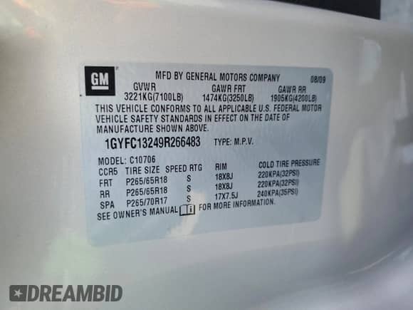 2009 Cadillac Escalade with VIN 1GYFC13249R266483, listed as a Copart auction lot 87007614 with 138,896 mi miles and Salvage title. Bid and sale history available at DreamBid. Image 13.