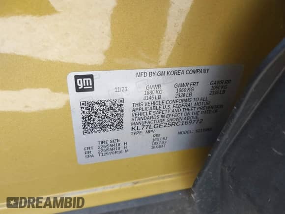 2024 Chevrolet Trax 1RS с VIN KL77LGE25RC169772, выставлен на аукционе IAAI как лот 42972695 с пробегом 28 318 миль миль и . История ставок и продаж доступна на DreamBid. Изображение 9.
