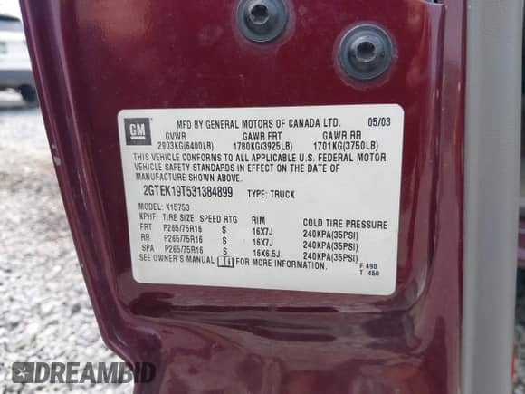 2003 GMC Sierra 1500 SLE с VIN 2GTEK19T531384899, выставлен на аукционе IAAI как лот 42300179 с пробегом 230 031 миль миль и . История ставок и продаж доступна на DreamBid. Изображение 9.