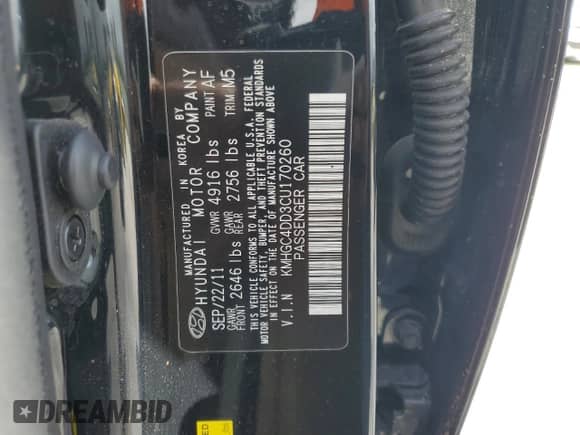 2012 Hyundai Genesis 3.8L z VIN KMHGC4DD3CU170260, wystawiony jako Copart lot #76818564 z przebiegiem 169 361 mil mil oraz Szkoda całkowita • Salvage title. Historia ofert i sprzedaży dostępna na DreamBid. Obrazek 12.