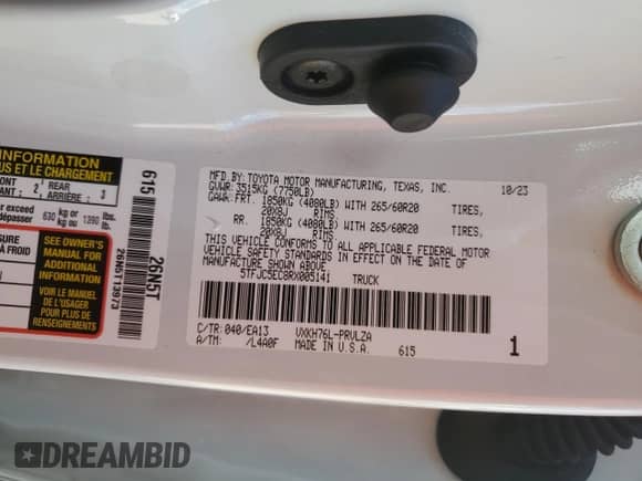 2024 Toyota Tundra Limited Hybrid with VIN 5TFJC5EC8RX005141, listed as a Copart auction lot 84735794 with 14,122 mi miles and Salvage title. Bid and sale history available at DreamBid. Image 14.