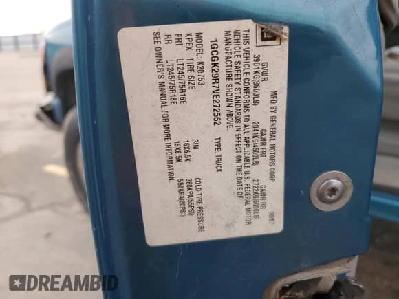 1997 Chevrolet Silverado 2500 с VIN 1GCGK29R7VE272562, выставлен на аукционе Copart как лот 81950544 с пробегом 149 179 миль миль и Списание • Salvage title. История ставок и продаж доступна на DreamBid. Изображение 14.