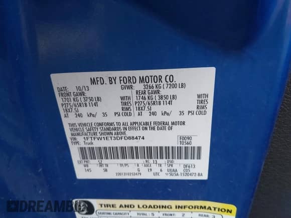 2013 Ford F-150 XL with VIN 1FTFW1ET3DFD88474, listed as a IAAI auction lot 43054482 with 223,769 mi miles and . Bid and sale history available at DreamBid. Image 9.