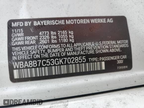 2016 BMW 3 Series 340i xDrive с VIN WBA8B7C53GK702855, выставлен на аукционе Copart как лот 68274745 с пробегом 58 347 миль миль и Списание • Salvage title. История ставок и продаж доступна на DreamBid. Изображение 13.