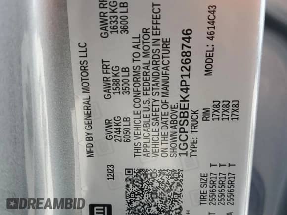 2023 Chevrolet Colorado 2WD Work Truck with VIN 1GCPSBEK4P1268746, listed as a Copart auction lot 88691125 with 12,161 mi miles and Salvage title. Bid and sale history available at DreamBid. Image 13.