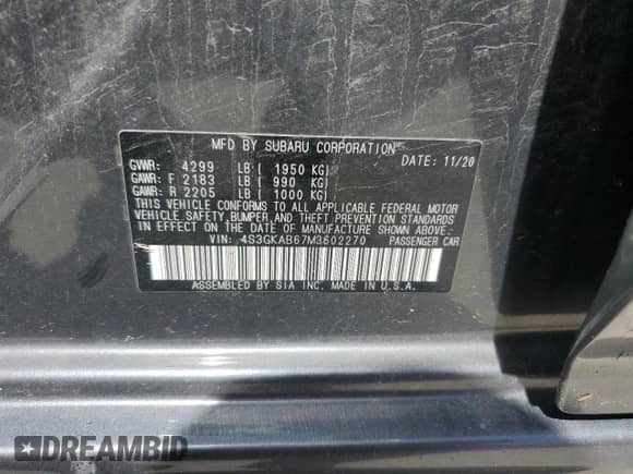 2021 Subaru Impreza с VIN 4S3GKAB67M3602270, выставлен на аукционе Copart как лот 57034895 с пробегом 55 783 миль миль и Списание • Salvage title. История ставок и продаж доступна на DreamBid. Изображение 13.