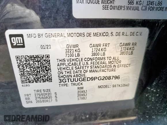 2023 GMC Sierra 1500 Denali z VIN 3GTUUGED9PG208796, wystawiony jako Copart lot #66319535 z przebiegiem 64 409 mil mil oraz Szkoda całkowita • Salvage title. Historia ofert i sprzedaży dostępna na DreamBid. Obrazek 12.