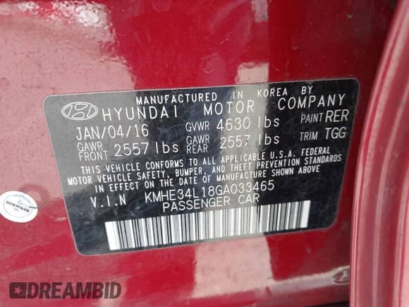 2016 Hyundai Sonata Limited with VIN KMHE34L18GA033465, listed as a IAAI auction lot 42532686 with 123,170 mi miles and . Bid and sale history available at DreamBid. Image 9.