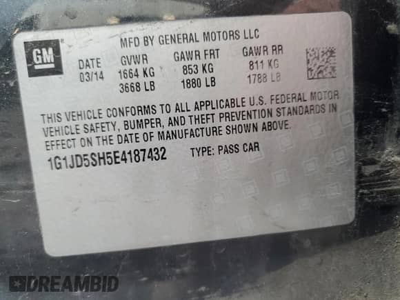 2014 Chevrolet Sonic LT с VIN 1G1JD5SH5E4187432, выставлен на аукционе Copart как лот 81255985 с пробегом 89 879 миль миль и Списание • Salvage title. История ставок и продаж доступна на DreamBid. Изображение 12.
