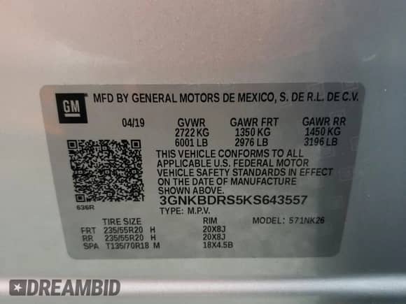 2019 Chevrolet Blazer with VIN 3GNKBDRS5KS643557, listed as a Copart auction lot 65553925 with 11,932 mi miles and Salvage title. Bid and sale history available at DreamBid. Image 13.