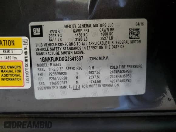 2016 Chevrolet Traverse LTZ с VIN 1GNKRJKDXGJ341387, выставлен на аукционе Copart как лот 60901535 с пробегом 134 866 миль миль и Списание • Salvage title. История ставок и продаж доступна на DreamBid. Изображение 14.