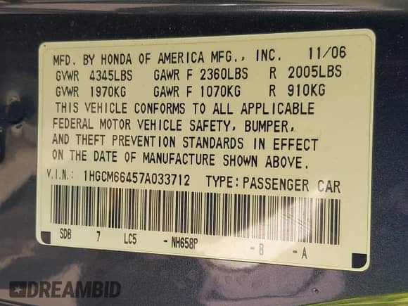 2007 Honda Accord LX SE с VIN 1HGCM66457A033712, выставлен на аукционе IAAI как лот 43419775 с пробегом 135 968 миль миль и . История ставок и продаж доступна на DreamBid. Изображение 9.