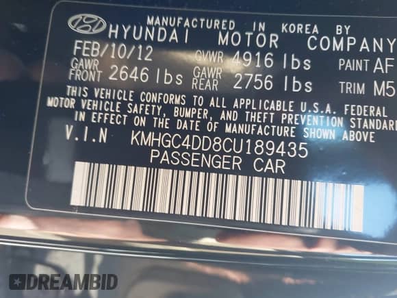 2012 Hyundai Genesis 3.8L с VIN KMHGC4DD8CU189435, выставлен на аукционе IAAI как лот 43374198 с пробегом 110 125 миль миль и . История ставок и продаж доступна на DreamBid. Изображение 9.