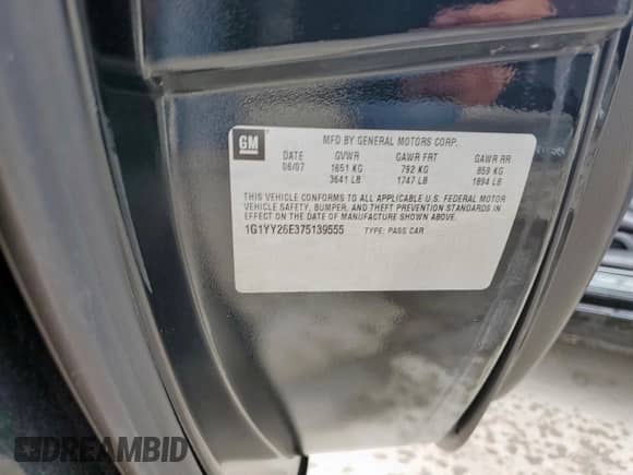 2007 Chevrolet Corvette Z06 с VIN 1G1YY26E375139555, выставлен на аукционе Copart как лот 58022995 с пробегом 51 745 миль миль и Списание • Salvage title. История ставок и продаж доступна на DreamBid. Изображение 12.