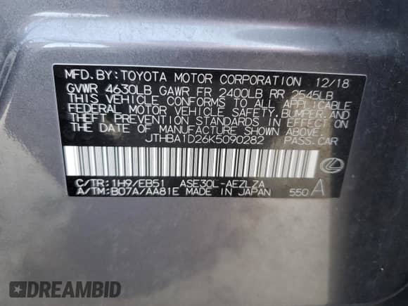 2019 Lexus IS 300 z VIN JTHBA1D26K5090282, wystawiony jako Copart lot #57642625 z przebiegiem 64 598 mil mil oraz Szkoda całkowita • Salvage title. Historia ofert i sprzedaży dostępna na DreamBid. Obrazek 13.