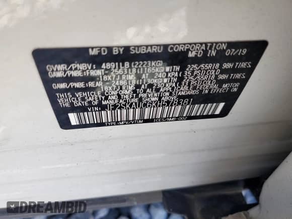 2019 Subaru Forester Limited с VIN JF2SKAUC6KH578381, выставлен на аукционе Copart как лот 84606695 с пробегом 59 049 миль миль и На запчасти • Non repairable. История ставок и продаж доступна на DreamBid. Изображение 13.