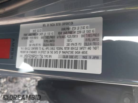 2023 Mazda CX-5 S Carbon Edition z VIN JM3KFBCM9P0211734, wystawiony jako IAAI lot #42439734 z przebiegiem 22 886 mil mil oraz . Historia ofert i sprzedaży dostępna na DreamBid. Obrazek 9.