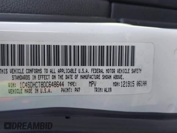 2013 Dodge Durango R/T with VIN 1C4SDHCT8DC648644, listed as a IAAI auction lot 42670866 with 196,815 mi miles and . Bid and sale history available at DreamBid. Image 9.
