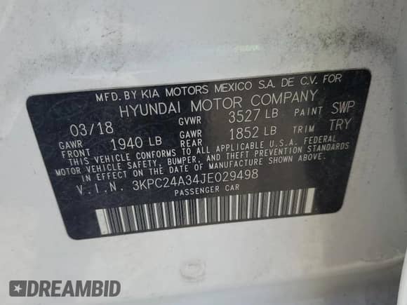 2018 Hyundai Accent SEL с VIN 3KPC24A34JE029498, выставлен на аукционе Copart как лот 67590825 с пробегом 55 231 миль миль и Списание • Salvage title. История ставок и продаж доступна на DreamBid. Изображение 12.