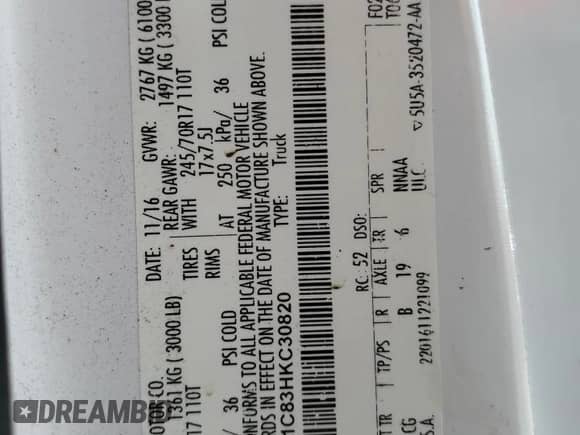 2017 Ford F-150 XL с VIN 1FTMF1C83HKC30820, выставлен на аукционе Copart как лот 80063385 с пробегом Не указан миль и Списание • Salvage title. История ставок и продаж доступна на DreamBid. Изображение 12.