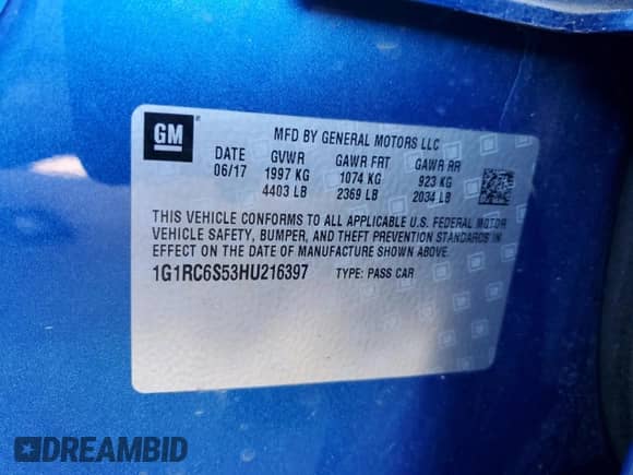 2017 Chevrolet Volt LT с VIN 1G1RC6S53HU216397, выставлен на аукционе Copart как лот 37332633 с пробегом 54 453 миль миль и . История ставок и продаж доступна на DreamBid. Изображение 12.