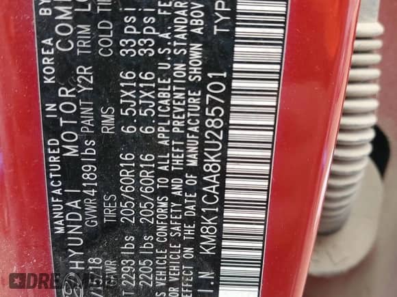 2019 Hyundai Kona SE с VIN KM8K1CAA8KU285701, выставлен на аукционе Copart как лот 81270825 с пробегом 69 514 миль миль и Списание • Salvage title. История ставок и продаж доступна на DreamBid. Изображение 12.