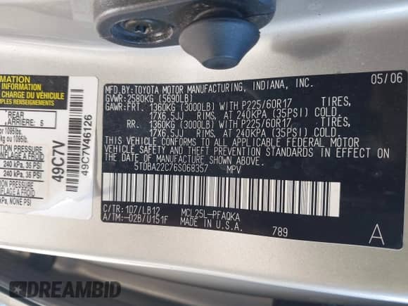 2006 Toyota Sienna XLE z VIN 5TDBA22C76S068357, wystawiony jako IAAI lot #43458263 z przebiegiem 198 727 mil mil oraz . Historia ofert i sprzedaży dostępna na DreamBid. Obrazek 9.