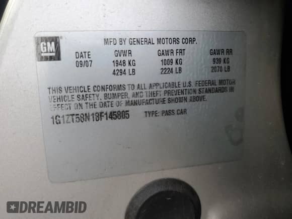2008 Chevrolet Malibu Classic LT с VIN 1G1ZT58N18F145805, выставлен на аукционе Copart как лот 83102844 с пробегом 98 087 миль миль и Списание • Salvage title. История ставок и продаж доступна на DreamBid. Изображение 14.